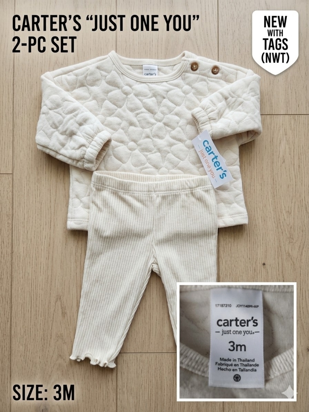 Carter's 'Just One You' 2-Pc Cream Baby Set - Size 3M